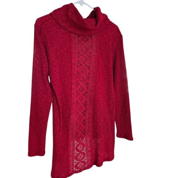 Artesia Women's Lightweight Sweater Size Medium Red Cowl Neck Crochet Holidays - Picture 9 of 13